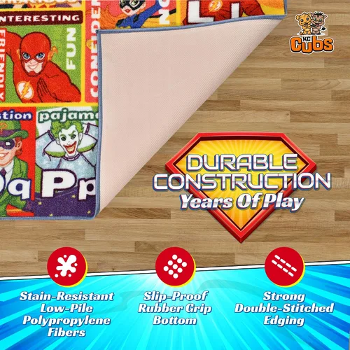 Miniatura 5 de DC Super Friends - Alfombra educativa para niños, alfabeto, emociones y rasgos de héroe ABC, alfombra de aprendizaje de habilidades sociales