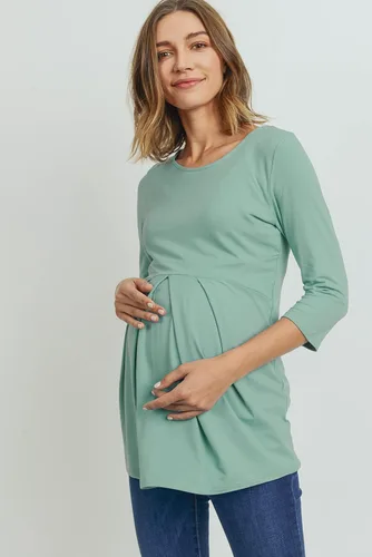 Miniatura 67 de LaClef - Blusa de maternidad para mujer, cuello redondo, manga 3/4, plisada al frente, estilo peplum