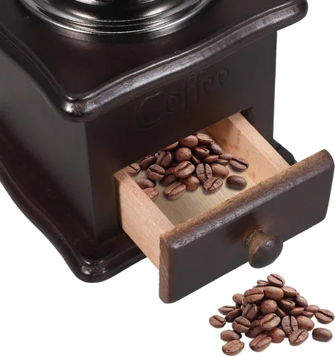 Miniatura 5 de Generic Molinillo de café manual vintage, molinillo portátil de grano de café para café expreso turco, ideal para camping y hogar, marrón oscuro