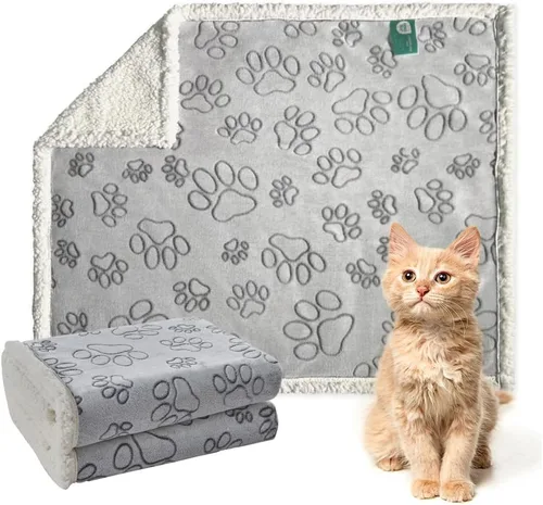 Miniatura 34 de Qeils Manta impermeable calmante para gatos de interior, manta suave y silenciosa de felpa para mascotas, manta gruesa de piel sintética de 500 GSM