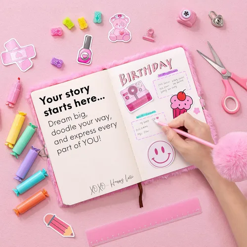 Miniatura 3 de HAPPY LOLLI Pink LolliME - Kit de diario de bricolaje para adolescentes y niñas de 8 a 14 años, regalo de cumpleaños, juego de diario con cerradura