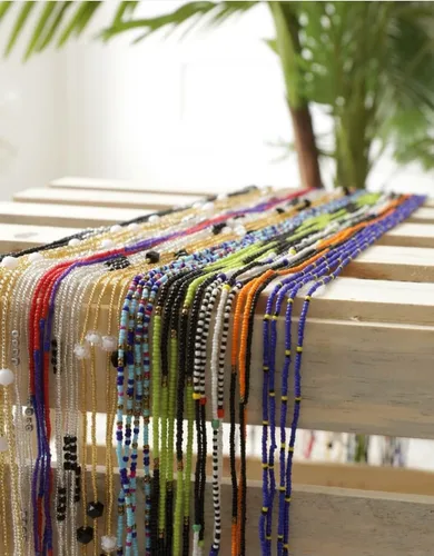 Miniatura 5 de Cuentas africanas de cintura para mujer, hechas a mano, 50pulgadas, coloridas, no elásticas