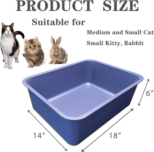 Miniatura 2 de Caja de arena de acero inoxidable para gatos, caja de arena metálica de alta cara, bandeja abierta extragrande, a prueba de óxido, antiadherente