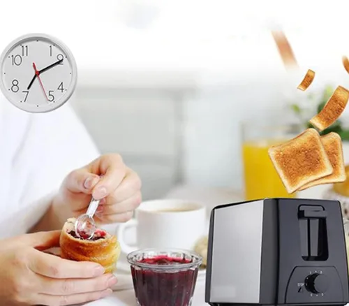 Miniatura 5 de Tostadora delgada de 2 rebanadas, tostadora de pan compacta de acero inoxidable con ranuras anchas emergentes automáticas y bandeja para migas