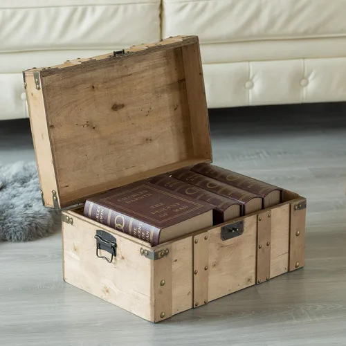Miniatura 5 de Vintiquewise Baúl de estilo de madera natural con asas, pequeño