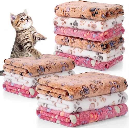 Miniatura 11 de Tegeme 12 mantas para mascotas, suaves y esponjosas, de vellón, para perros y gatos, cálidas, con estampado de patas, mantas de franela