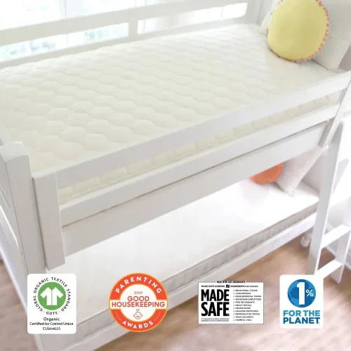 Miniatura 3 de Naturepedic Colchón orgánico 2 en 1 para niños, colchón nido individual con parte superior acolchada y capa impermeable, firme para niños