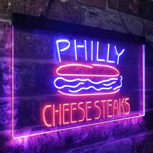 Miniatura 3 de ADVPRO Philly Cheese Steaks Café - Letrero de neón LED de doble color, azul y rojo, 24 x 16 pulgadas st6s64-i3850-br