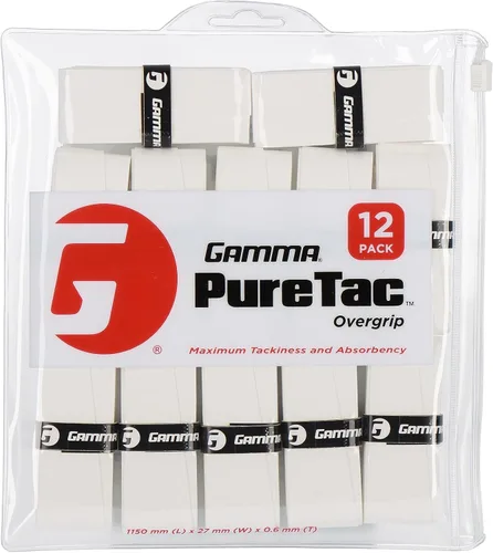 Miniatura 10 de Gamma Tennis PureTac OVERGRIP, extra pegajoso, duradero, absorbente de humedad, blanco, negro (paquete de 1, 3 o 12)