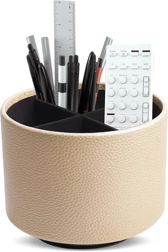 Miniatura 23 de Organizador Redondo de Cuero para Suministros de Arte, Soporte para Control Remoto, Rotación de 360 Grados, Soporte Multifuncional para Lápices