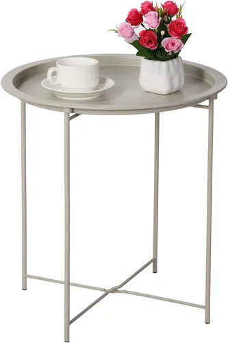 Miniatura 10 de VECELO Mesas auxiliares modernas, bandeja plegable redonda de metal, mesita de noche estable para exteriores, espacio pequeño, sala de estar y Azul