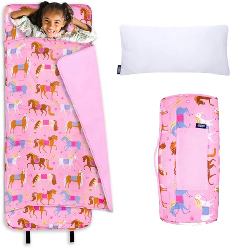 Wildkin Alfombrilla para Siesta Infantil Original – Cómoda Alfombrilla para Dormir con Almohada, Ideal para Escuela y Viajes Caballos