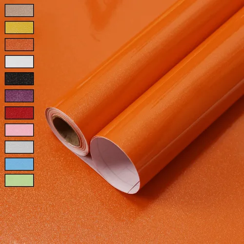 WADILE Papel tapiz adhesivo brillante, resistente al agua, de color sólido, autoadhesivo, brillante, extraíble, para gabinetes (naranja, 15.7 x 78.7