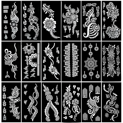Miniatura 5 de 18 hojas de plantillas de henna para manos - plantillas temporales de tatuaje indias y árabes para arte en manos y cuerpo