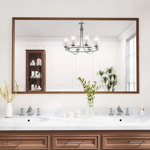 Miniatura 99 de WEER - Espejo de baño dorado, espejo de 40x32 pulgadas con marco de metal dorado cepillado, espejo de tocador de baño de oro para pared