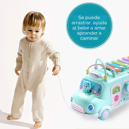 Miniatura 4 de Juguete de Xilofón de Autobús Escolar para Bebés para Niños Pequeños de 1 a 3 años, Juguetes Musicales Montessori de Autobús de 5 en 1, Regalos