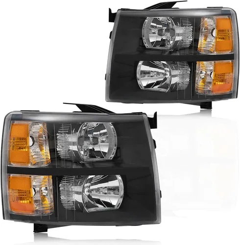 ALLGOOD Conjunto de faros delanteros compatibles con Chevy Silverado 1500 2500 3500 2007-2014 izquierda y derecha carcasa negra esquina ámbar