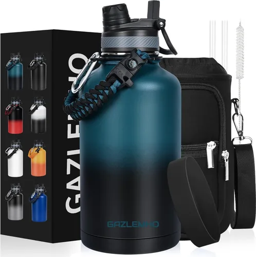 Miniatura 14 de GAZLEMHO Botella de agua aislada de 40 onzas con pajilla y boquilla, tapa 2-en-1, acero inoxidable de triple pared al vacío, fría durante 48H, a