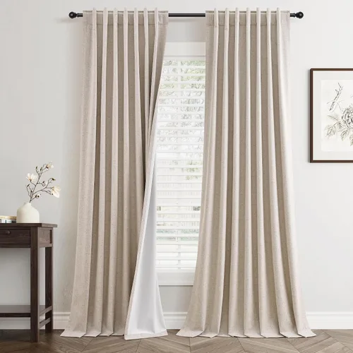 Miniatura 22 de Cortinas Opacas de Lino Beige Blanco de 84 Pulgadas de Largo, Juego de 2 Paneles para Sala de Estar y Dormitorio, Térmicas con Reducción de Ruido