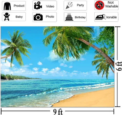 Miniatura 4 de Fondo tropical de verano para fotografía de palmera o playa, palmera o playa, cielo azul del mar, sol, Luau, fiesta, boda, novia, ducha, bebé