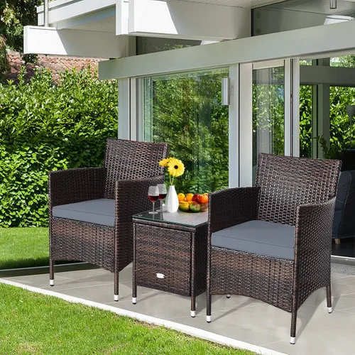 Miniatura 9 de RELAX4LIFE Juego de 3 muebles de patio con cojines extraíbles, juego de conversación de ratán al aire libre con mesa de centro cuadrada, juego de 3