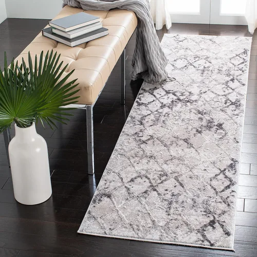 Miniatura 28 de SAFAVIEH Amelia Collection - Alfombra decorativa de 2 pies 2 pulgadas x 4 pies, gris y azul marino, diseño moderno enrejado envejecido, no desprende