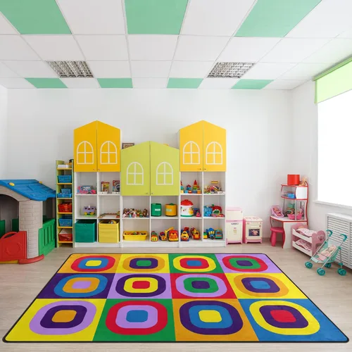 Miniatura 8 de Alfombra para niños, alfombras para el aula, alfombra de juegos – Alfombra infantil de 5 x 7 pies con parte trasera de goma, alfombra colorida