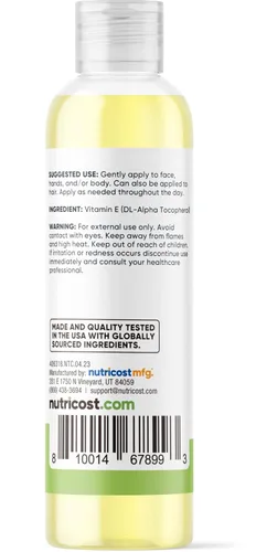 Miniatura 3 de Nutricost Aceite esencial de vitamina E (8 onzas/230,000 UI) Aceite de vitamina E para piel, cabello y uñas