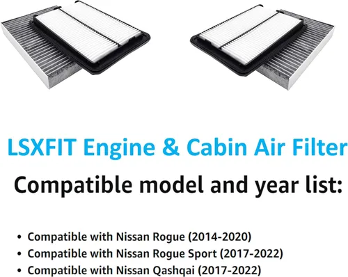 Miniatura 2 de Filtro de aire de cabina y motor Nissan Rogue (2014-2020), Rogue Sport (2017-2022), Qashqai (2017-2022). Reemplazo para CF11854, 272774BU0A, CA11858