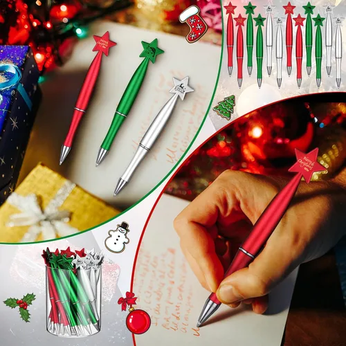 Miniatura 3 de Cholemy 150 bolígrafos de Navidad con estrella, bolígrafos navideños a granel, regalos de 0.039 in, bolígrafos de tinta negra para adultos, fiesta