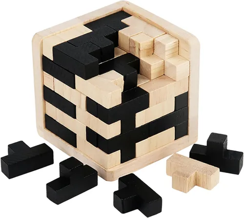 Ahyuan - Rompecabezas de madera con forma de T, rompecabezas de lógica, juguetes educativos para niños y adultos (negro y natural)
