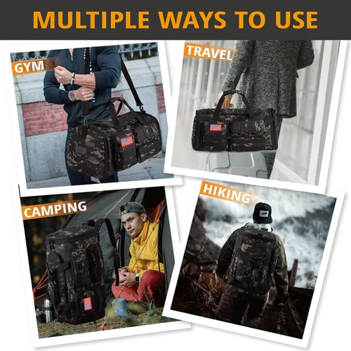 Miniatura 2 de Bolsa de gimnasio expandible para hombres, táctica grande 3 en 1, bolsa deportiva con compartimento para zapatos, resistente al agua, bolsa de mano