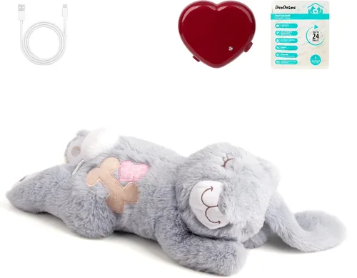 Miniatura 6 de Juguete de peluche suave para perros, con latido de corazón para mascotas, oso de peluche con bolsa más cálida, juguete para aliviar la ansiedad