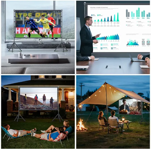 Miniatura 7 de TOWOND - Pantalla de proyector para exteriores con soporte, pantalla de cine portátil de 120 pulgadas, pantalla de proyección plegable HD 16:9