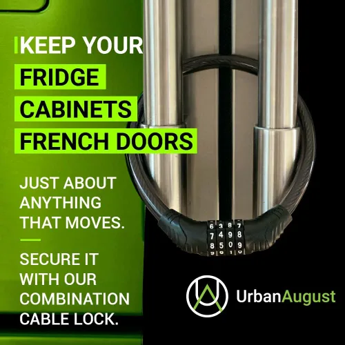 Miniatura 3 de Cerradura de nevera Urban August: Cerradura de combinación multifuncional por cable, para refrigeradores y gabinetes de puerta francesa. Excelente