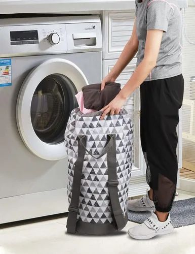 Miniatura 7 de Dalykate Mochila Bolsa para Lavandería, Mochila para Lavandería con Correas para el Hombro y Bolsillo de Malla, Bolsa Cesto para Ropa de Nailon