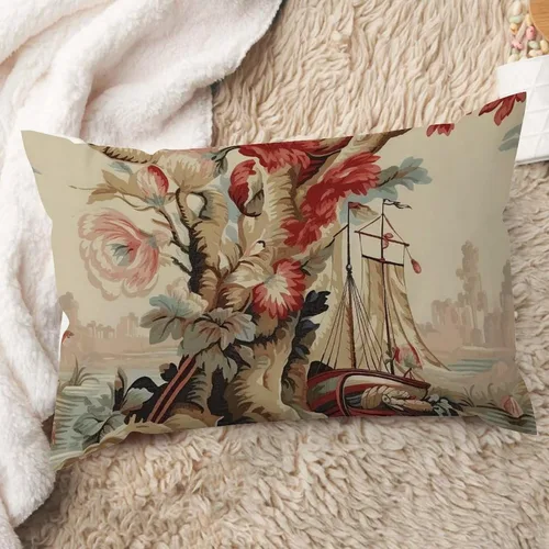 Miniatura 14 de ArogGeld Funda de cojín lumbar asiática de estilo chinoiserie, de lino marrón, pájaro y flor, funda de almohada asiática para sala de estar, A-6