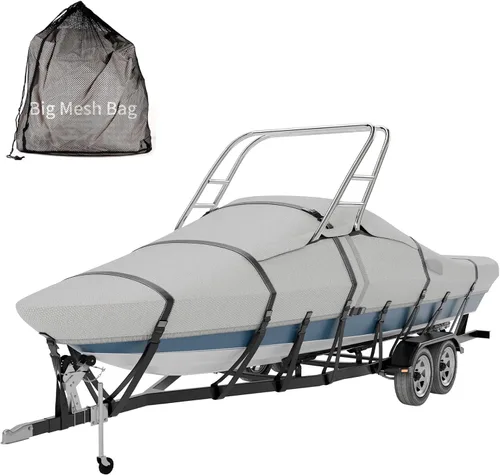 Cubierta para Barco de Torre de Esquí y Wakeboard 900D 100% Impermeable, Resistente a Desgarros, Remolcable de Tamaño Completo para Barcos con Gris