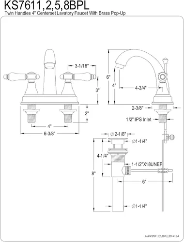 Miniatura 5 de Kingston Brass KS7611BPL Bel-Air - Grifo de baño central de 4 pulgadas, 4-3/4 pulgadas de alcance de boquilla, cromo pulido