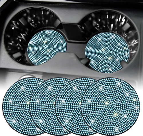 Miniatura 20 de SINGARO - Posavasos brillantes para automóvil, 4 posavasos antideslizantes universales, decorativos e integrados, accesorios para interiores de Rojo