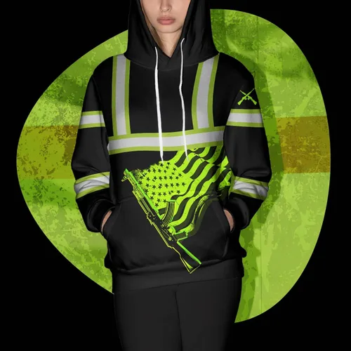 Miniatura 5 de Sudadera con capucha de alta visibilidad con diseño de bandera de Estados Unidos para hombre, reflectante, ropa de trabajo de seguridad