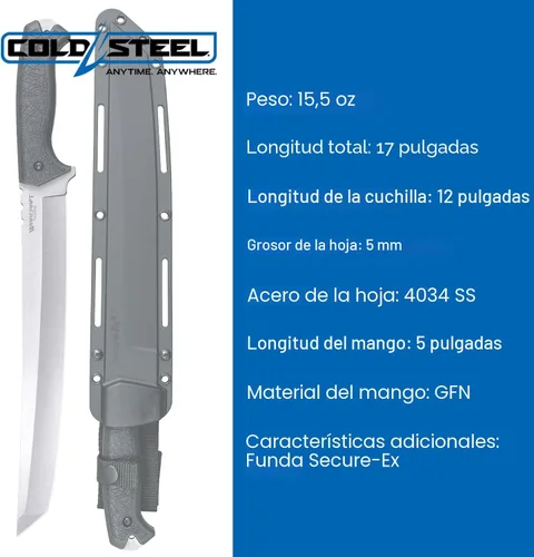Miniatura 5 de Cold Steel Warcraft Tanto 4034SS - Cuchillo de hoja fija táctico militar con mango GFN resistente y hoja afilada como una navaja, con funda Secure-Ex