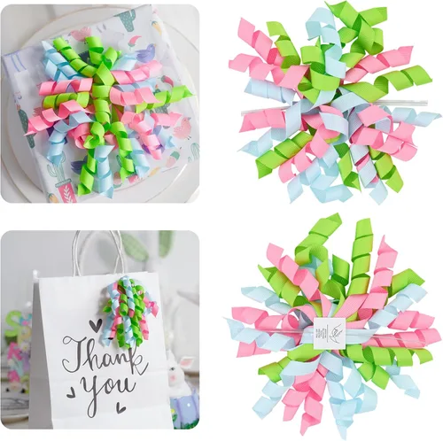 Miniatura 30 de AIMUDI Lazos Blancos de 4" Lazos Blancos Burst Lazos de Cinta Rizada Autoadhesivos para Envolver Regalos Cinta Grosgrain Lazos con Amarre Torcido