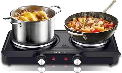 Miniatura 9 de Quemador de hierro fundido doble para encimera, placa eléctrica de 1800 vatios con temperatura ajustable de 6.1 pulgadas, placa de cocina