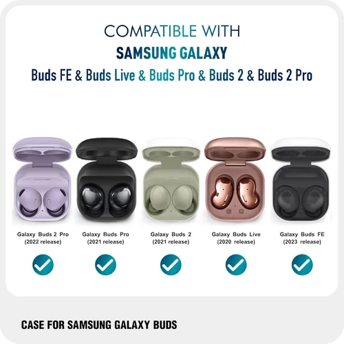 Miniatura 2 de Funda Wenew para Galaxy Buds 2/Pro/Live, con patrones bonitos, carcasa dura con clip de llavero para niñas/niños/mujeres/hombres (Azul)