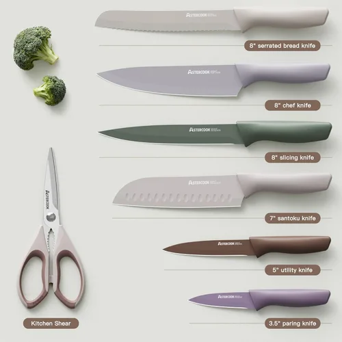 Miniatura 6 de Astercook Juego de cuchillos de cocina de 13 piezas con revestimiento antioxidante saludable, apto para lavavajillas, juegos de cuchillos de chef