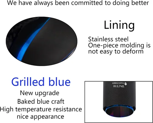 Miniatura 6 de Punta de escape de fibra de carbono azul tostada para coche, 2.1 pulgadas de entrada, 3.5 pulgadas de salida, silenciador de escape de fibra