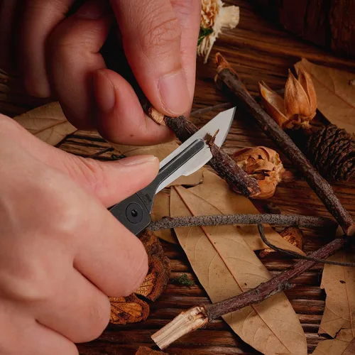 Miniatura 5 de KeyUnity KK01 Cuchillo plegable de titanio, cuchillo de bolsillo EDC con hoja reemplazable #24, para caza al aire libre, campamento, pesca