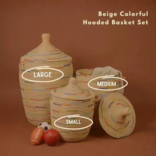 Miniatura 4 de Cesta de almacenamiento, patrón colorido en beige, 15 pulgadas de ancho, 19 pulgadas de alto