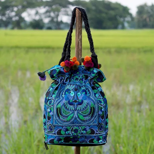 Miniatura 4 de changnoi Bolsa de mano con cordón hecho a mano, bolsa de compras bordada Hmong Tribes